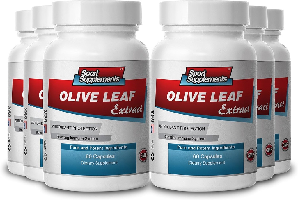 Suplementos Deportivos Extracto de la hoja de oliva Poderoso Antioxidante, Sistema Inmunitario 500mg (6 Botellas, 360 cápsulas)