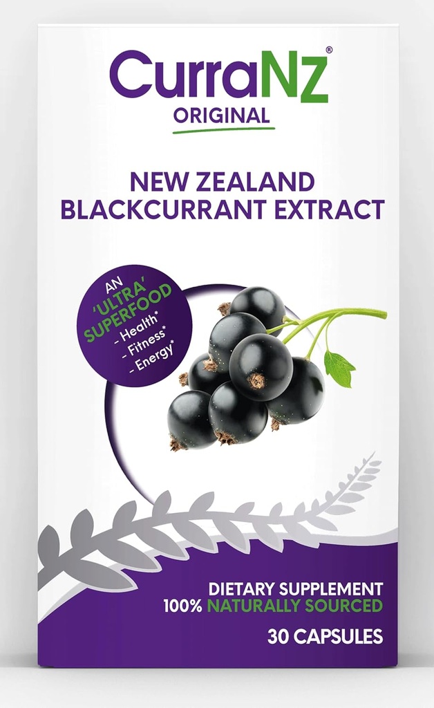 CURRANZ Nueva Zelanda Blackcurrant Extracto Deportivo Nutrición Capsules ← Recuperación de músculos ← Rendimiento de resistencia Anterior o Post Workout Suplemento  Vegan &amp; Caffeine Free (30 Capsules)