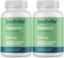 BestVITE Vitamina K2 100 mcg como MK-7 (240 cápsulas vegetarianas)(120x2) - No Stearates - Vegan - No GMO - Gluten Gratis