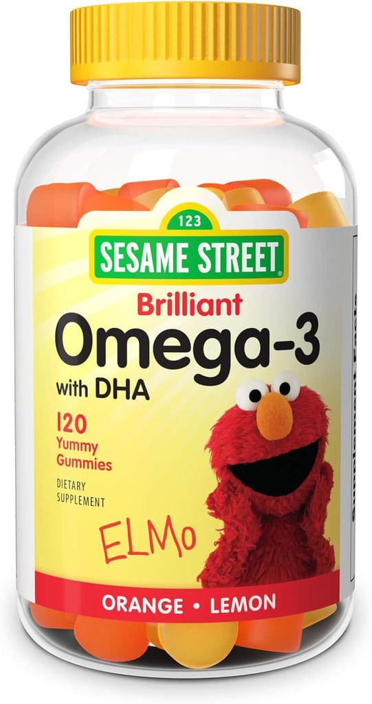 Sesame Street Omega 3 Gummies for Kids, 50 mg de Omega-3 por Gummy, 4 Month Supply, No Fishy Aftertaste, Shellfish Free Supplement, Brain & Eye Support, 120 Gummies