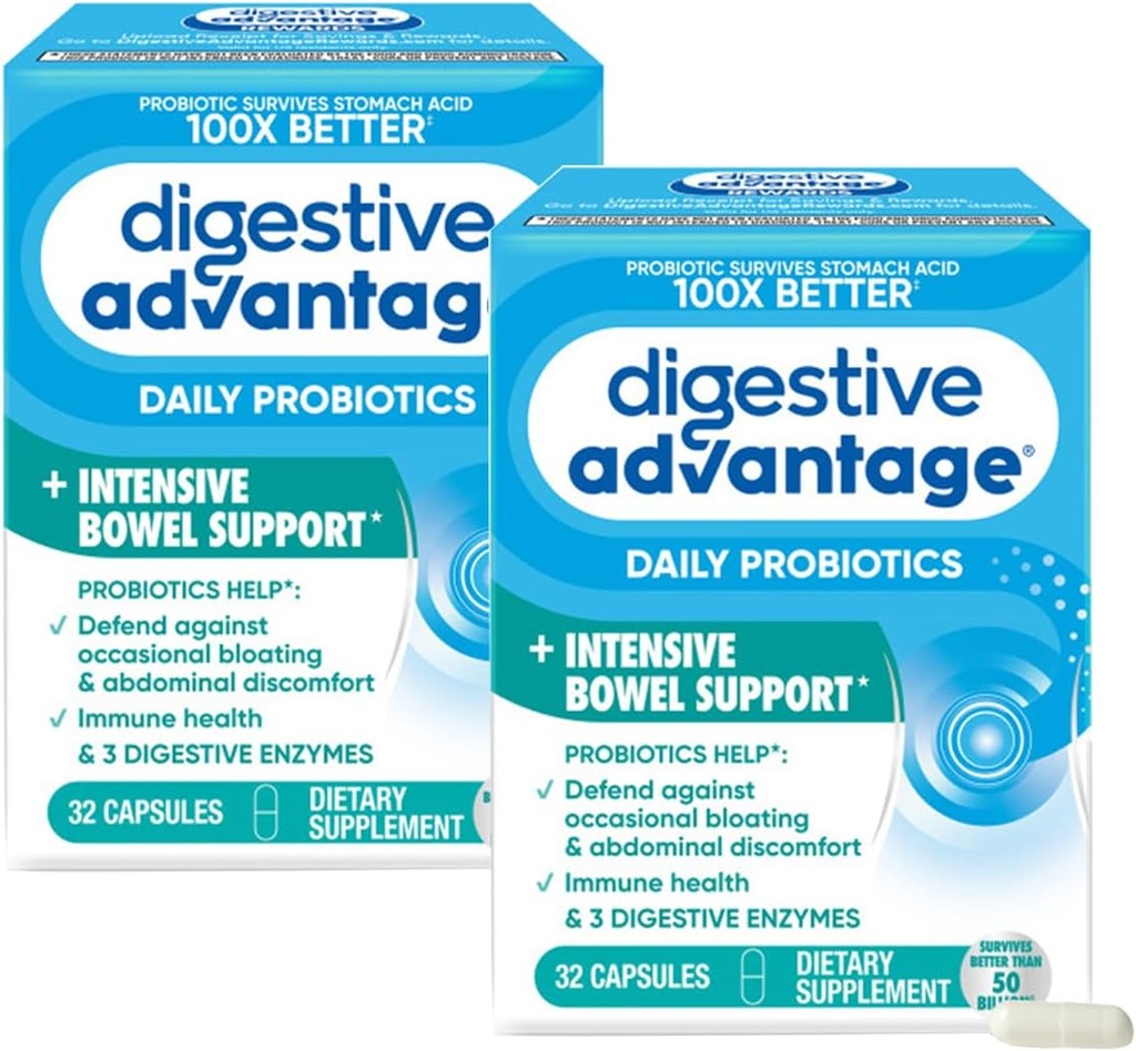 Ventajas Digestivas Soporte intensivo de bolos defensores probióticos contra el gas &amp; Bloating, 32 cápsulas de cuenta (2 Pack)