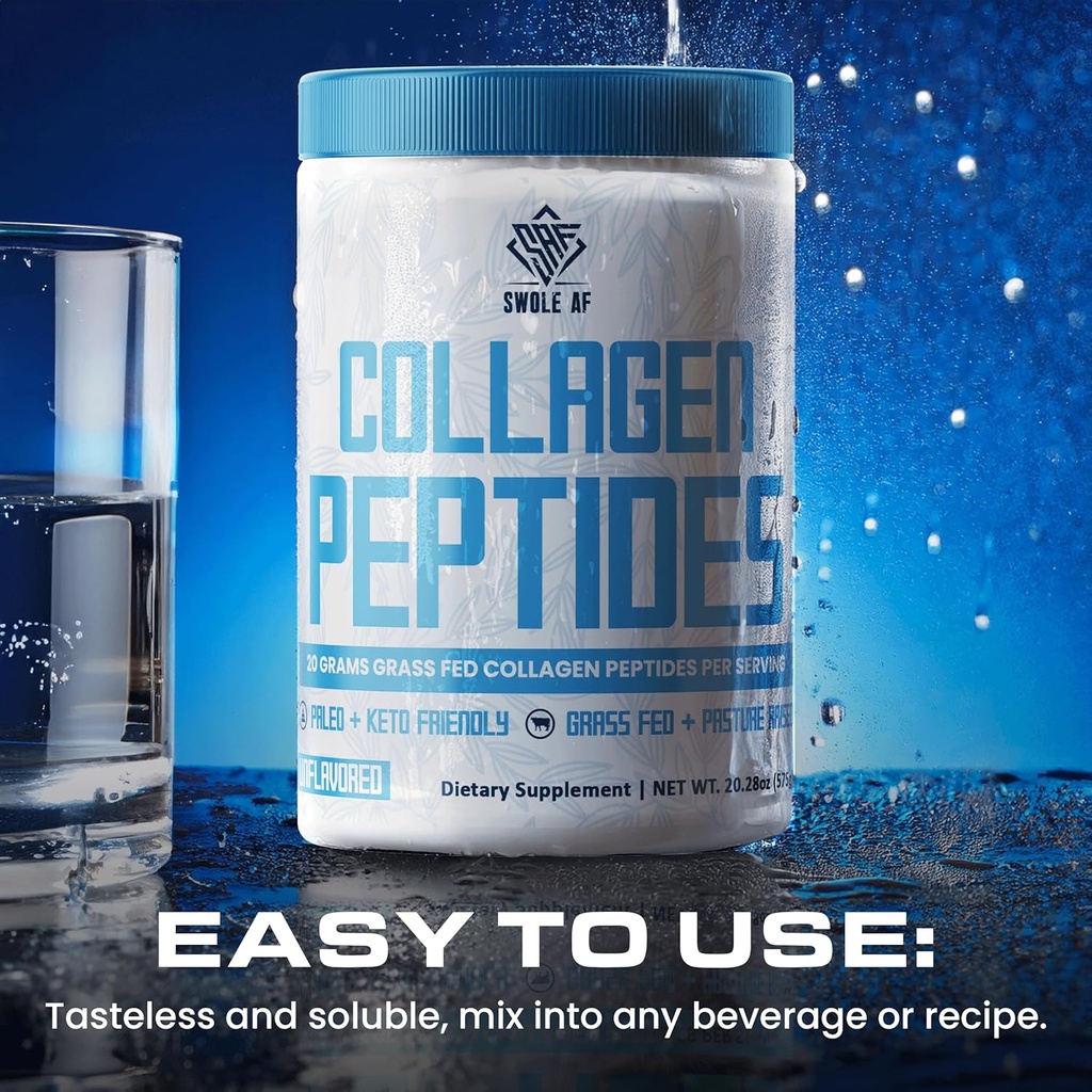 Swole AF Collagen Peptides | Paleo & Keto Friendly Powder | Unflavored Dietary Supplement for Youthful Radiance, Joint Support, Hair & Nail Strength, Gut Health