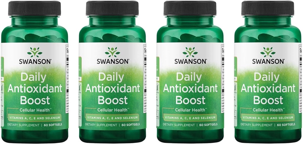Swanson Vitamins Daily Antioxidant Boost - Promueve la Salud Celular & Immune Support - Supports Natural Defensive Nourishment - (60 Softgels) 4 Pack