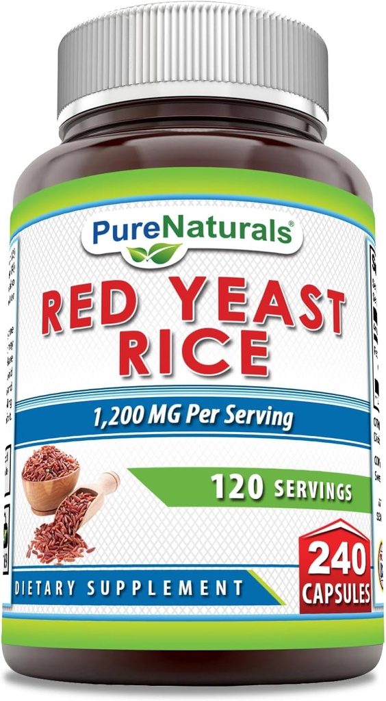Pure Naturals Red Yeast Rice 1200 Mg per Serving, 240 Capsules Suplemento ← No-GMO TEN Gluten Free TEN Made in USA