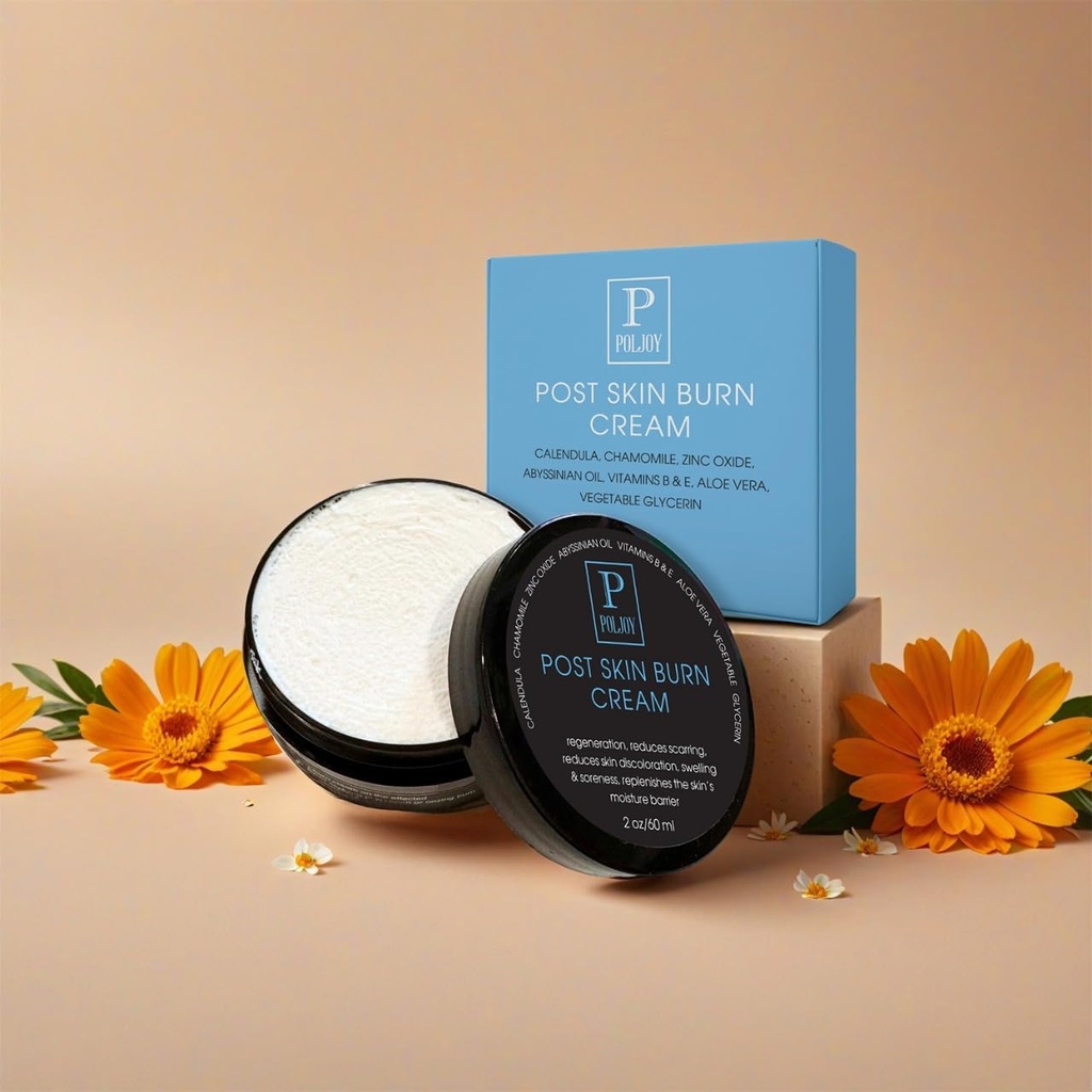 Post Skin Burn Cream, Sunburn Cream for First Aid Treatment, Hydrates & Repairs Skin with Aloe Vera, Shea Butter, Zinc Oxide, Calendula, Coconut Oil &amp; Vitaminas B ConvenE, Kitchen &amp; Travel Use