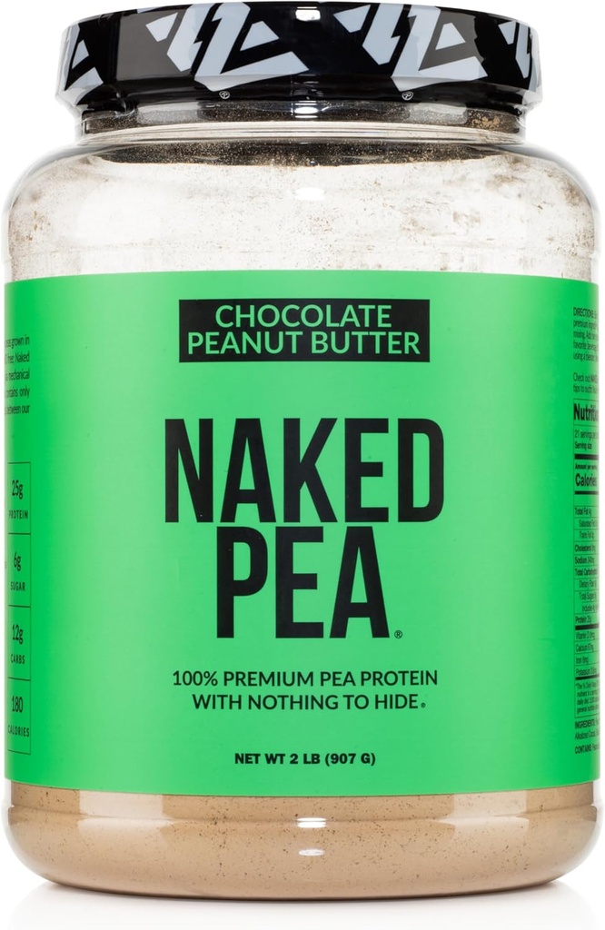 Naked Pea - Chocolate Peanut Butter Protein from US &amp; Canadian Farms, Organic Cocoa, Organic Coconut Sugar - No GMO, No Soy y Gluten Gratis, Aid Growth and Recovery - 21 Servings