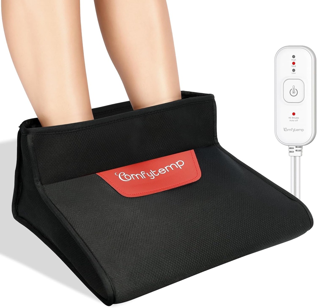 Comfytemp Electric Heated Foot Warmer for Men and Women,3D Foot Heating Pad for Cold Feet Ankles Relief, Dry Heat Feet Sanua Under Desk 45Auto Shut Off with 3 Heat, Office Home Winter