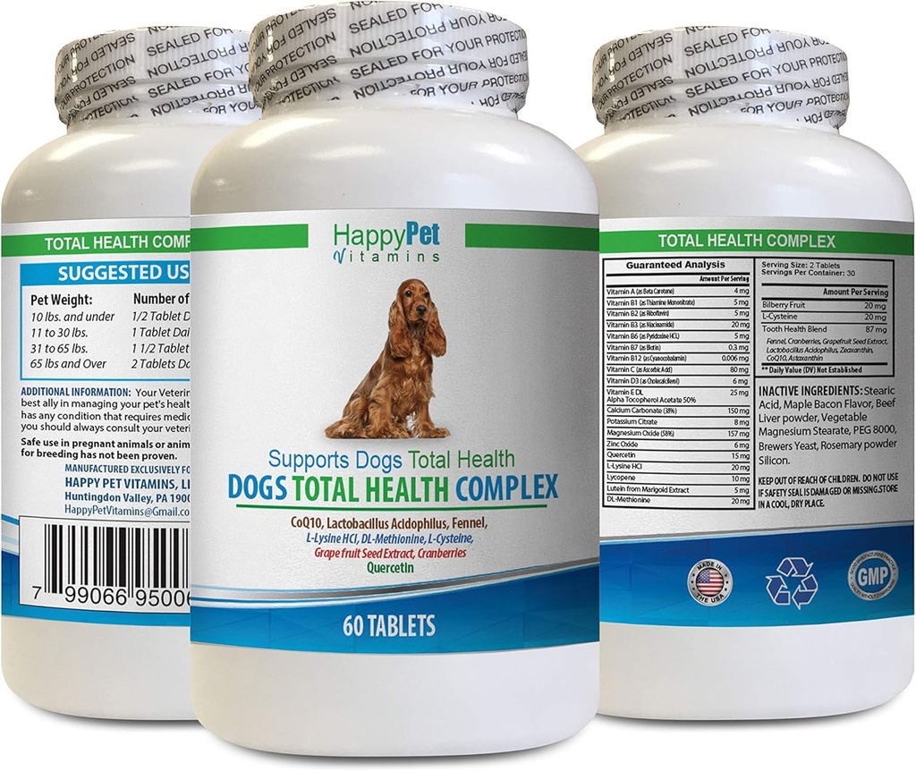 Dog Healthy Coat Supplement - Dogs Total Health Complex - Natural - Best Hair Coat Immune Eye Teeth UTI Health - quercetin for Dogs - 1 Bottle (60 Treats)