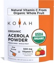 KOYAH - Organic Acerola Powder: Freeze-Dried, 100% Pure, 500 mg Natural Vitamin C per Scoop, Whole-Food, Non-GMO, Vegan, 60 Servings, Made from acerola Cherries Grown in Brazil