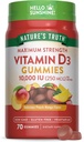 Verdad de la naturaleza Vitamina D3 Gummies ← 10000 UI ← 70 Conde ← Peach Mango Flavor ← Vegetariano, No Gluten Suplemento Libre
