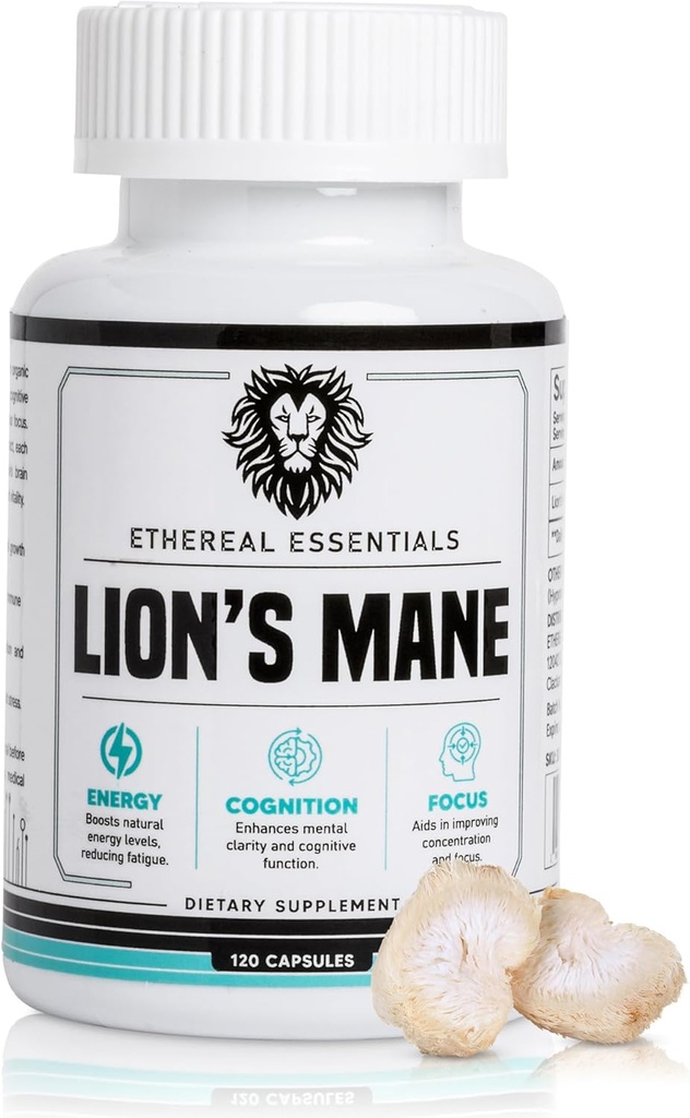 Lions Mane Mushroom Cognition Capsules (120 Conde) - Mushroom Powder Lion's Mane Extract - Brain Vitamins - Cognition - Focus Supplement
