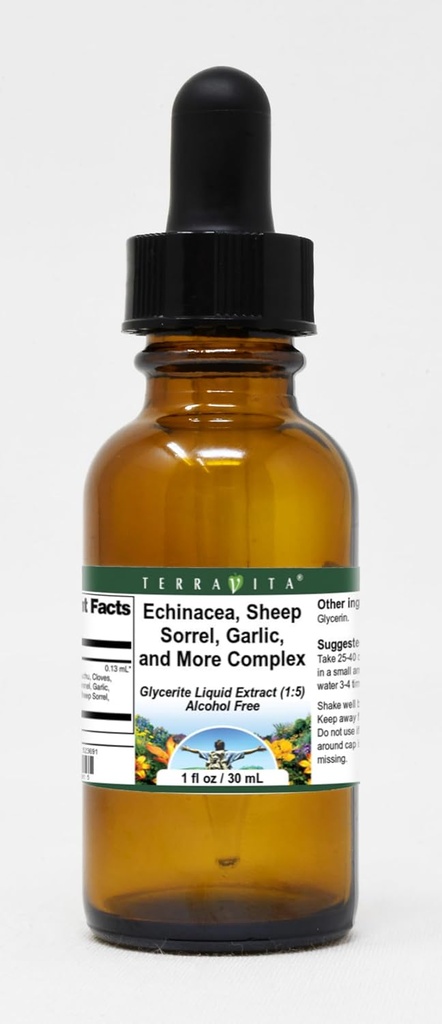 Terravita Echinacea, Dolor de oveja, ajo y más complejo Glicérite Líquido Extracto (1:5) - No Flavor (1 oz, ZIN: 523691)