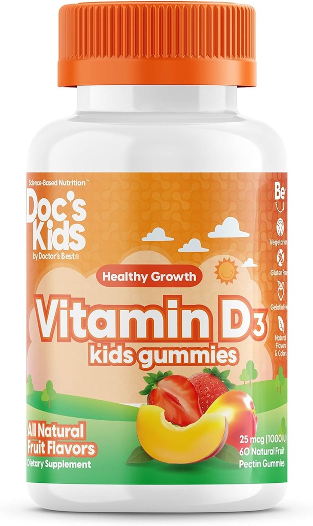 El mejor médico de los niños vitamina D3 Gummies 1000iu, apoya los huesos saludables " dientes, salud inmune, absorción de calcio, 60 condes