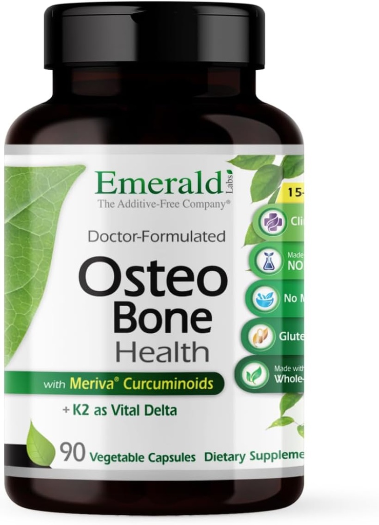 EMERALD LABS Osteo Bone Health - Immune Support &amp; Bone &amp; Joint Supplement with Vitamin D3, K2, Calcium, Magnesium, OptiMSM, Meriva Phytosome &amp; More - 90 Vegetable Capsules