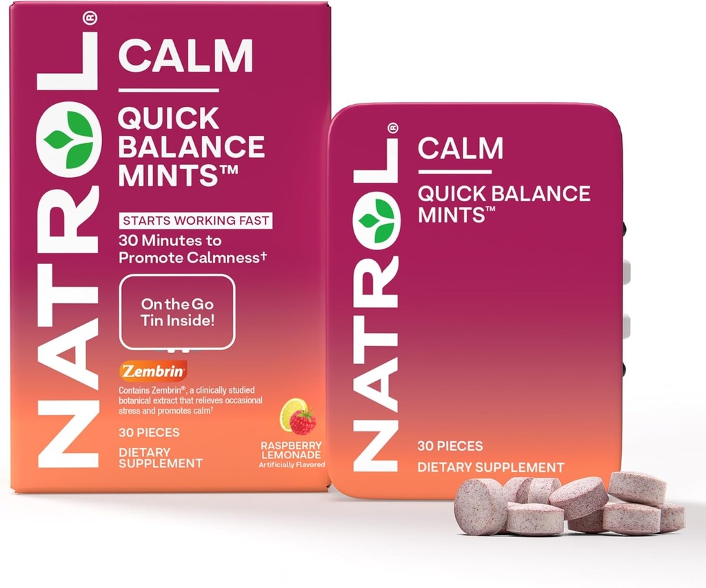 Natrol Quick Balance Calm Mints, Suplemento dietético, Raspberry Lemonade artificialmente saboreado, 30 Cuenta, 15 Day Supply