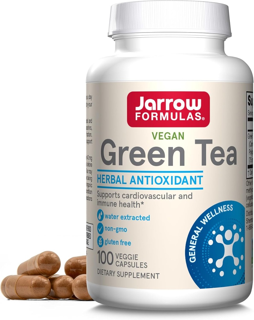 Jarrow Fórmulas Té verde Herbal Antioxidante 500 mg, Suplemento dietético, Salud cardiovascular e inmunitaria, 100 cápsulas, 100 días de suministro