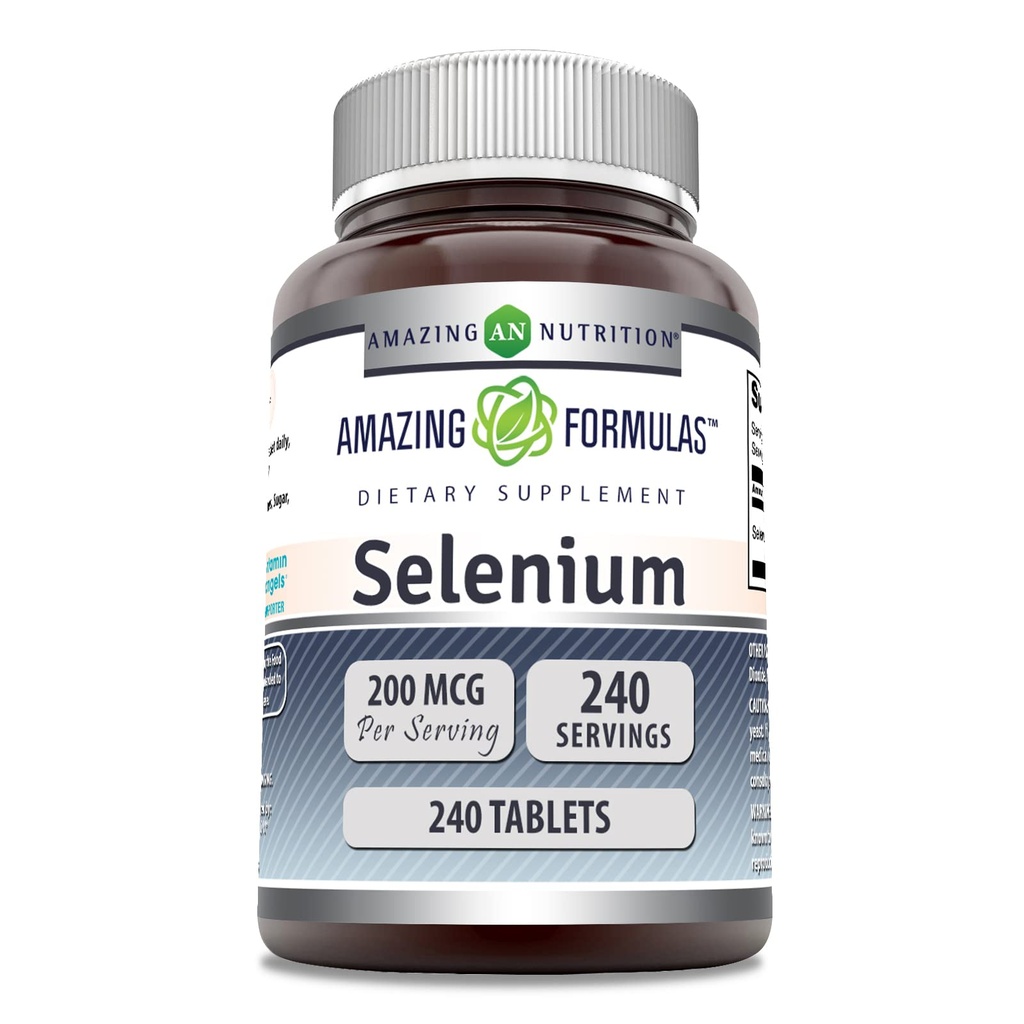 Fórmulas asombrosas Selenium 200 Mcg Silenciosos Tablets Suplemento No-GMO Silencioso libre de gluten Made in USA (1 Pack ← 240 Count)