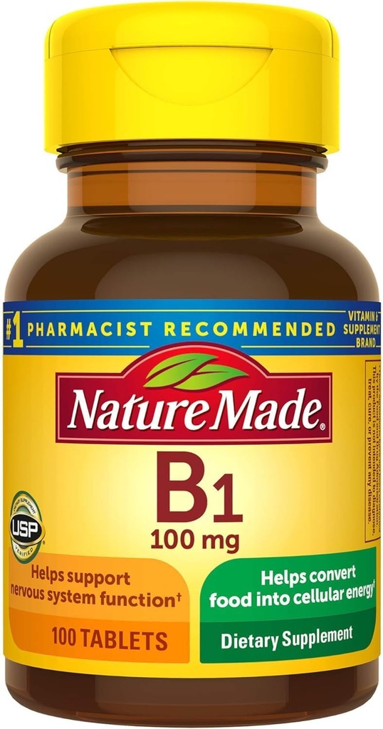 Vitamina B1 100 mg Tabletas, 100 Cuenta para la Salud Metabólica