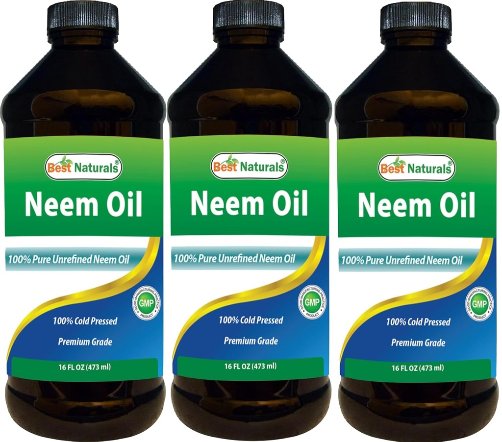 Mejores Naturales 100% puro Neem Oil, 100% frío prensado y sin refinar - 16 OZ (3 botellas)