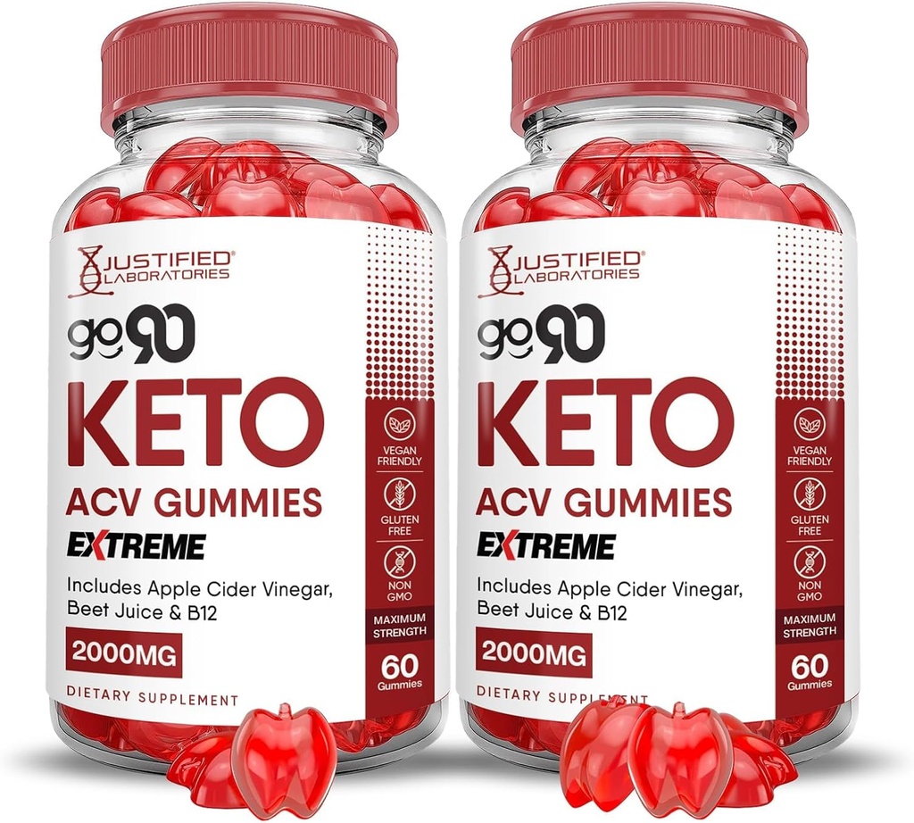 Laboratorios Justificados (2 Pack Go 90 Keto ACV Gummies Extreme 2000MG Go90 Keto Gummies Apple Sider Vinegar Formulado con Pomegranate Beet Juice Powder B12 Vegan Non GMO 120 Gummys