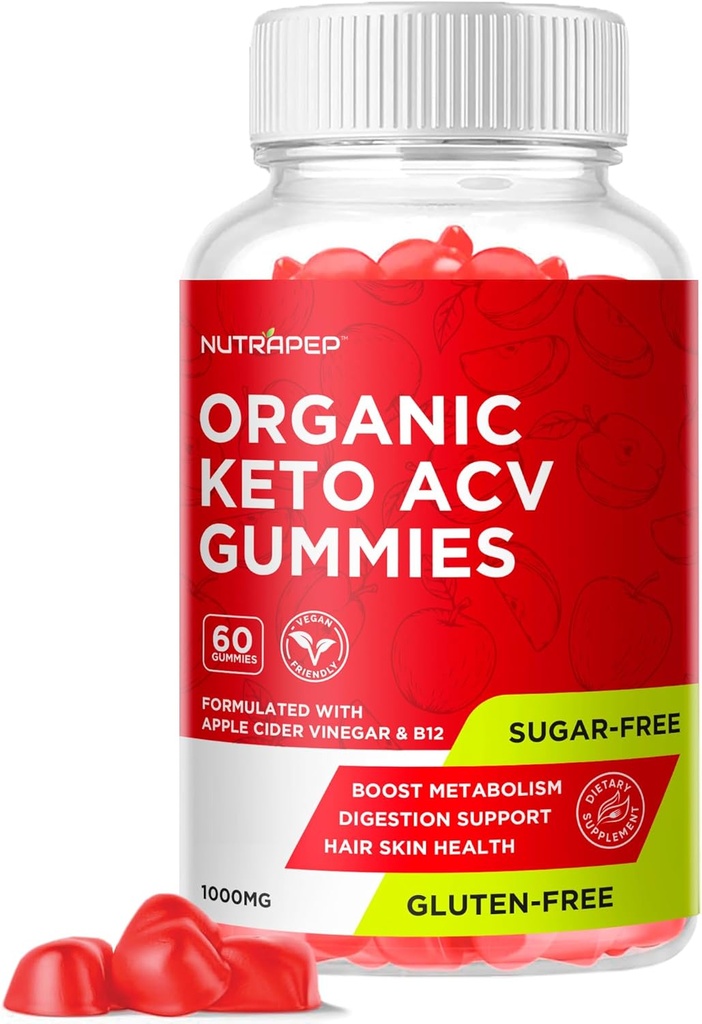Orgánica Keto ACV Gummies - Sin gluten &amp; sin azúcar suplemento de vinagre para mujeres hombres (1000MG)