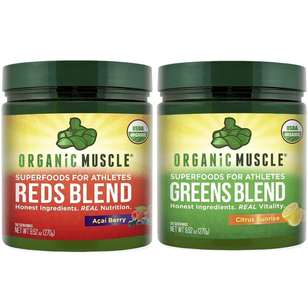 Muscle Ecológico Verdes y Rojos Polvo Superalimentario - USDA Organic & Plant Based Red Juice & Green Juice Powder Bundle for Energy, Focus, Digestion & Immune System - Non GMO 30 Servimientos