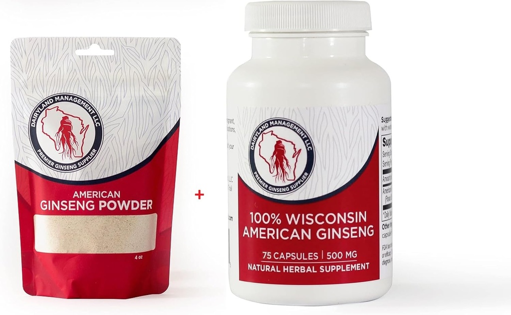 Dairyland American Ginseng Powder 4 oz y Capsules 75 ct Pack of Wisconsin Ginseng – Direct from Farmer to Consumer