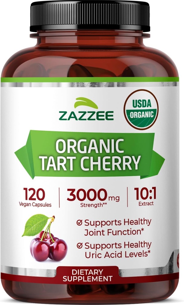 Zazzee USDA Organic Tart Cherry 10:1 Extract, 3000 mg Strength, 120 capsules veganos, 4 meses de suministro, Standardized, Concentrated 10X Extract, 100% Vegetariano, Certified Organic, All-Natural and Non-GMO