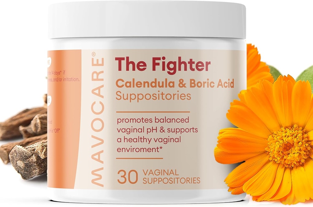 MavoCare Boric Acid Suppositories for Women – 600mg con Calendula & Vitamina E – BV &amp; Yeast Infection Support, pH Balance, Odor Relief, Fast-Dissolving, Moisturizing, Vegan Formula