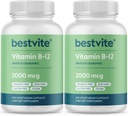 BestVITE Vitamina B12 (Metilcobalamina) 2000mcg (480 cápsulas vegetarianas)(2 x 240) (Metil B12) - No Stearates - Vegan - No GMO - Gluten Free
