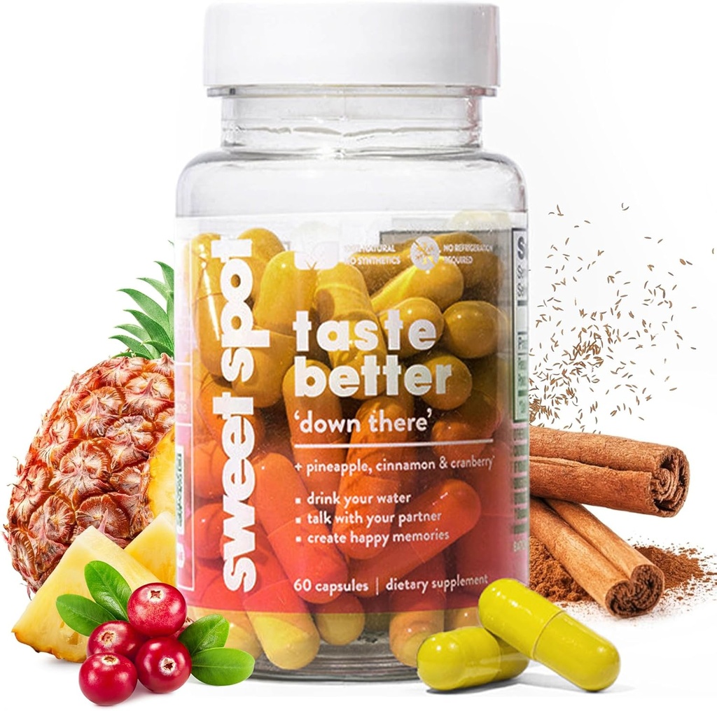 Sweet Spot – Pineapple &amp; Cranberry Vaginal Health Supplement, 60 Capsules – Freshens Taste, Promotes Feminine Balance, Women's pH Balance & Odor Control, with Natural Cinnamon Extract – Made in USA