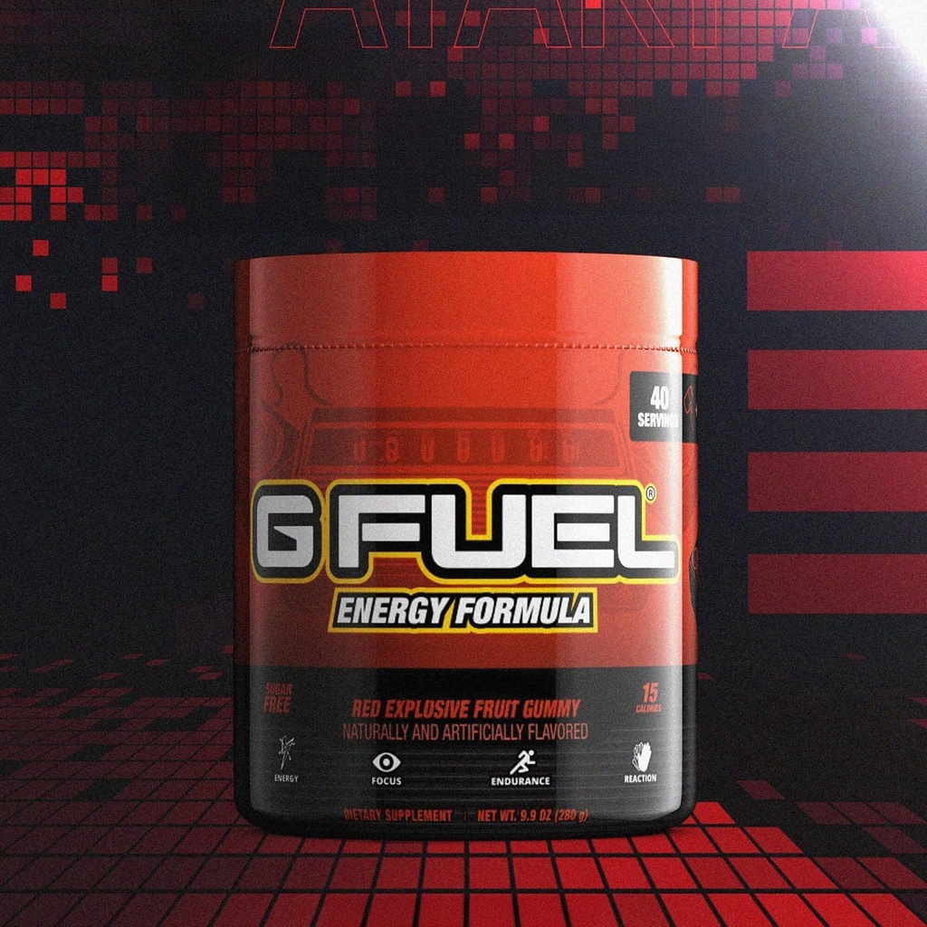 G Fuel 2600+TM Energy Drink Powder, Pre Workout Caffeine Mix for Gaming, Sugar Free Focus Amino, Vitamina + Antioxidantes, 9.9oz (Red Explosive Fruit Gummy, 40 Servings)