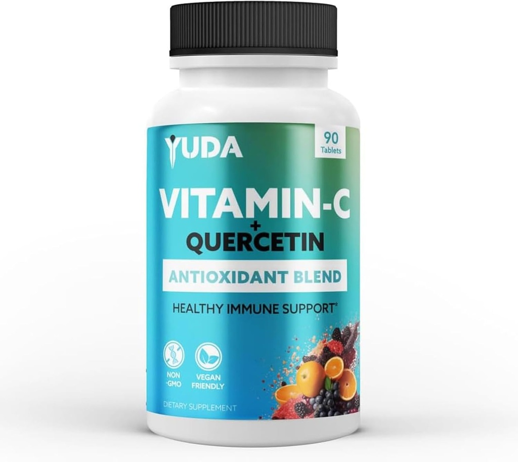 Yuda Quercetina Suplementos con Vitamina C 1000mg - Super C Vitamina &amp; Quercitin Formula for Immune Support Enriquecido con Elderberry &amp; Rose HIPS - Promueve una Respuesta de Inmunidad saludable - 90 Tablets