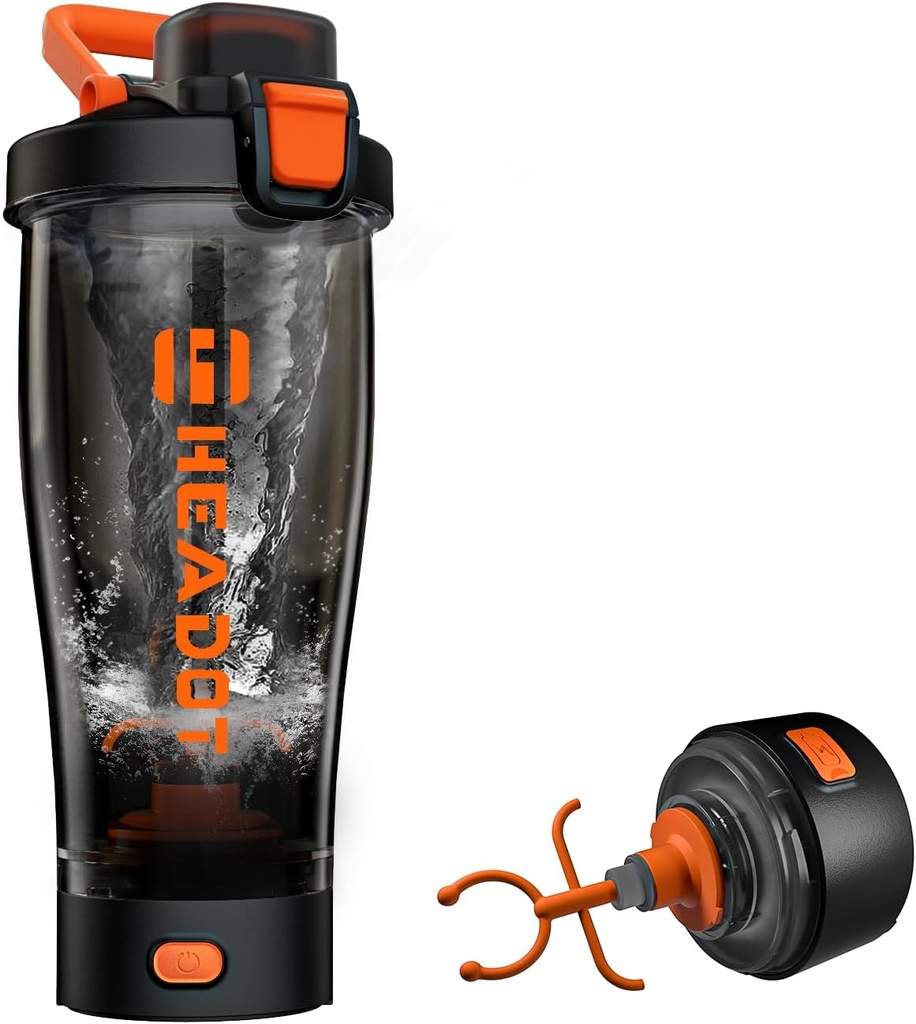HeaDot Electric Protein Shaker Bottle, Blender Bottles for Protein Mixes, 24 Oz Echargeable Tipo-C Shaker Cup, Made with Tritan, BPA Free Shakers for Protein Shakes(Orange)