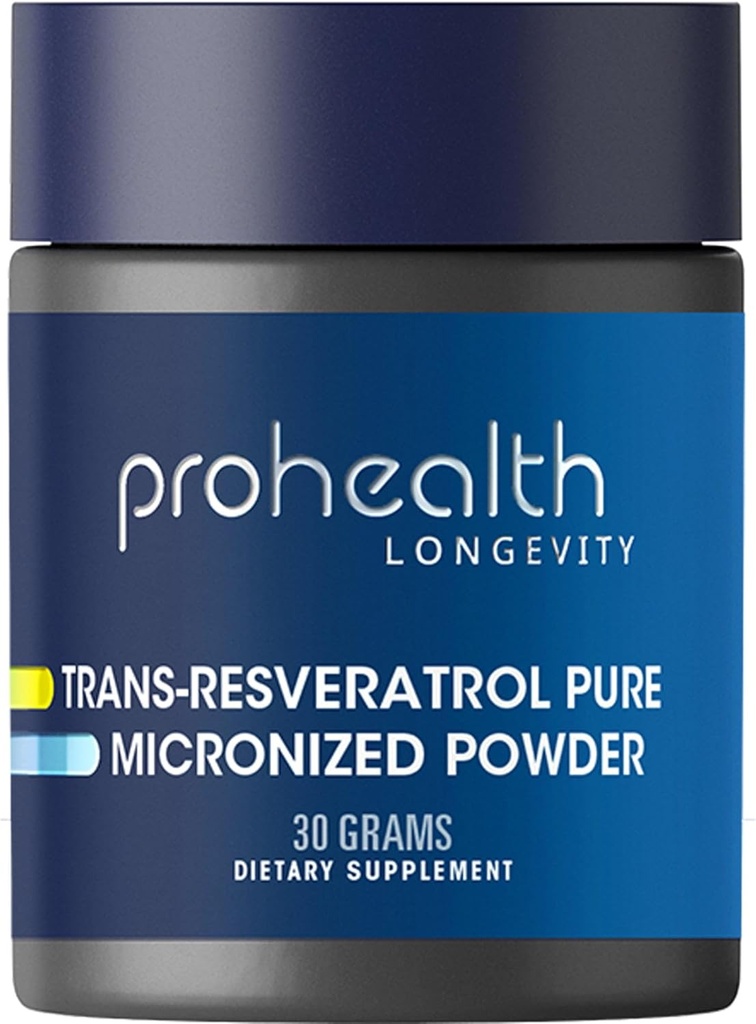 ProHealth Longevity Micronized Trans Resveratrol Powder 30 Gramos - 98% Pure Pharmaceutical Grade, 1000 mg por Scoop, Absorción Superior y Biodisponibilidad