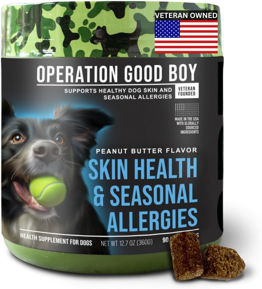 O.G.B. Operación Good Boy - SRE: Esquí/Coat/Alergía Suplemento para Mascotas - 90 Conde Soft Chews - 12.7 oz - Made Natural Ingredients - Veteran Owned