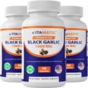 Vitamatic 3 Pack Fermented Black Ajo Extracto 1000 mg 60 cápsulas - No GMO, Gluten Gratis - (Total 180 cápsulas)