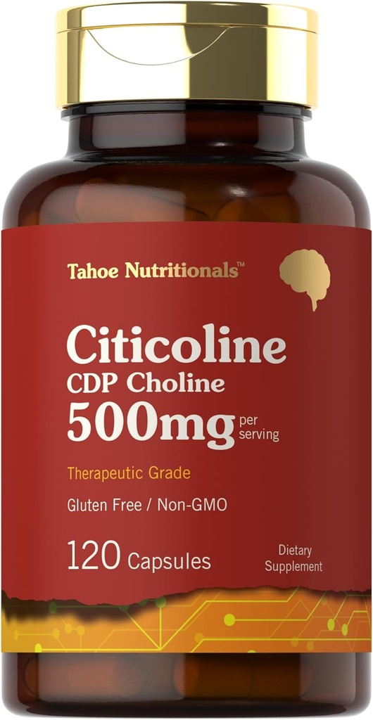 Tahoe Nutritionals Citicoline 500mg tención 120 Capsules ← CDP Choline Suplementos Silencio Terapéutica Grado ANTE Gluten Free, Non-GMO