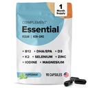 Complemento Esencial de Multivitamina Vegana para Hombres y Mujeres (30 Servimientos, 180 cápsulas) con Omega-3 DHA &amp; EPA, B12, Vitamina D3 &amp; K2, Zinc, Selenium, Magnesium, Iodine - Apoyo a la Inmunidad &amp; Salud general
