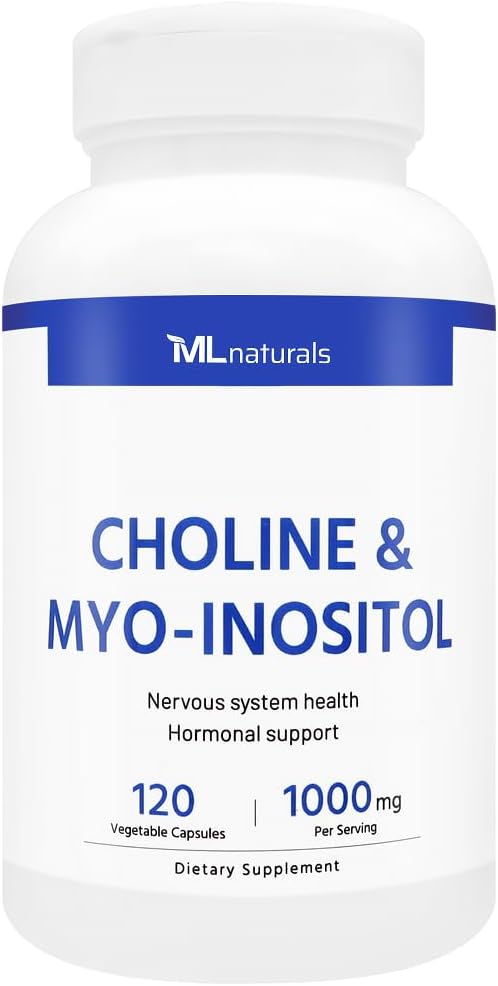 ML Naturals Choline & Myo-Inositol 120 Vegetable Capsules, NSF-Certified & cGMP-Compliant