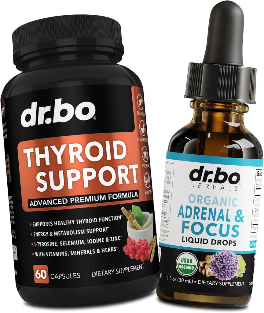 Thyroid Support & Adrenal Focus Drops - Thyroid Supplement Complex with L-Tyrosine Selenium Iodine & Organic Adrenal Support Supplements Focus Liquid Drops - Natural Brain and Memory Fatigue Attention