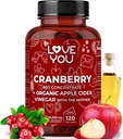Love You Cranberry 60:1 Extracto + Vinagre de sidra de manzana orgánica – Max Strength 36,200 mg Equivalente – 120 cápsulas veganos – Urinary Tract &amp; Digestive Support