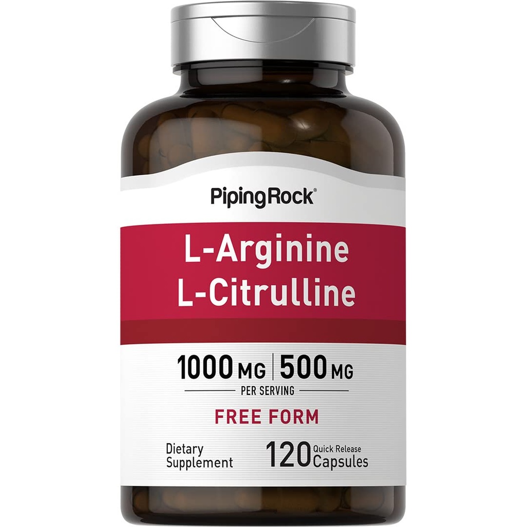 Piping Rock L-Arginine L-Citrulline Suplemento Silencio 1500 mg Silencio 120 Capsules Silencio para Hombres y Mujeres