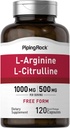 Piping Rock L-Arginine L-Citrulline Suplemento Silencio 1500 mg Silencio 120 Capsules Silencio para Hombres y Mujeres