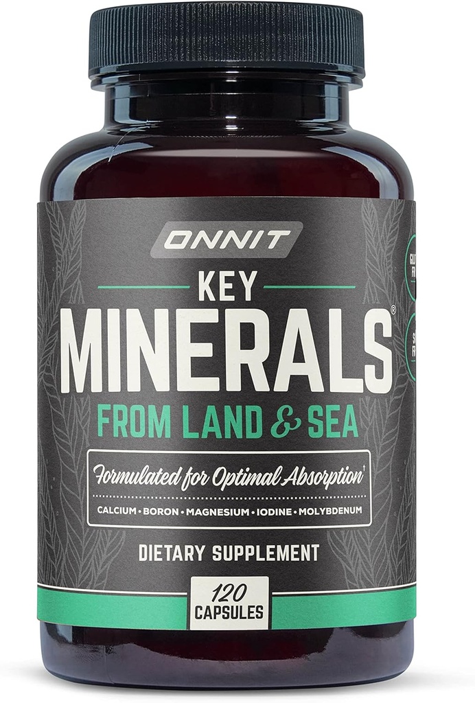 Onnit Key Minerals: Calcio, Magnesio, Molibdeno y Suplemento de Iodine (120ct)