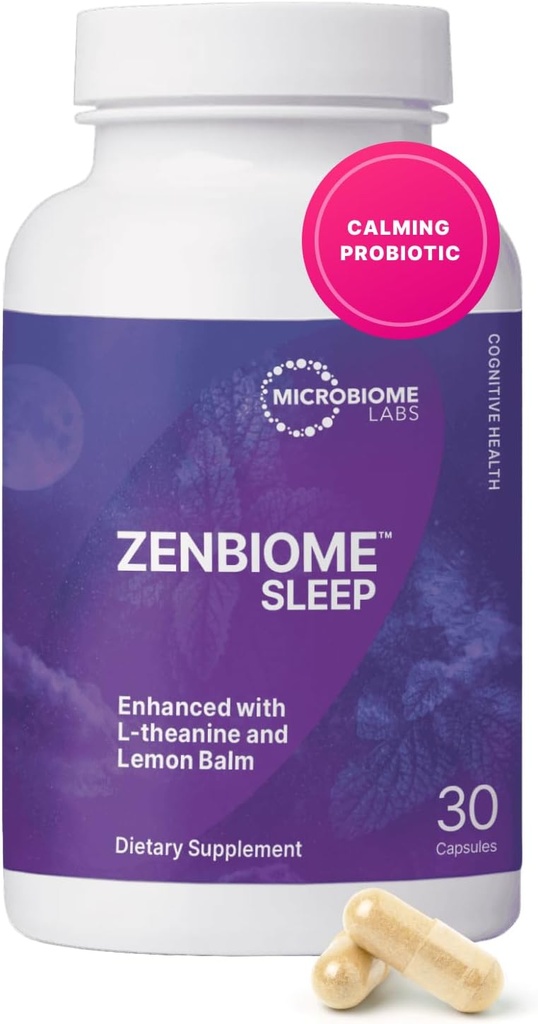 Laboratorios de microbioma Zenbioma sueño - L Theanine Suplemento con Lemon Balm Extracto " Probióticos con Bifidobacterium Longum - Ayuda Soothe El eje Gut-Brain en tiempo de cama (30 cápsulas)