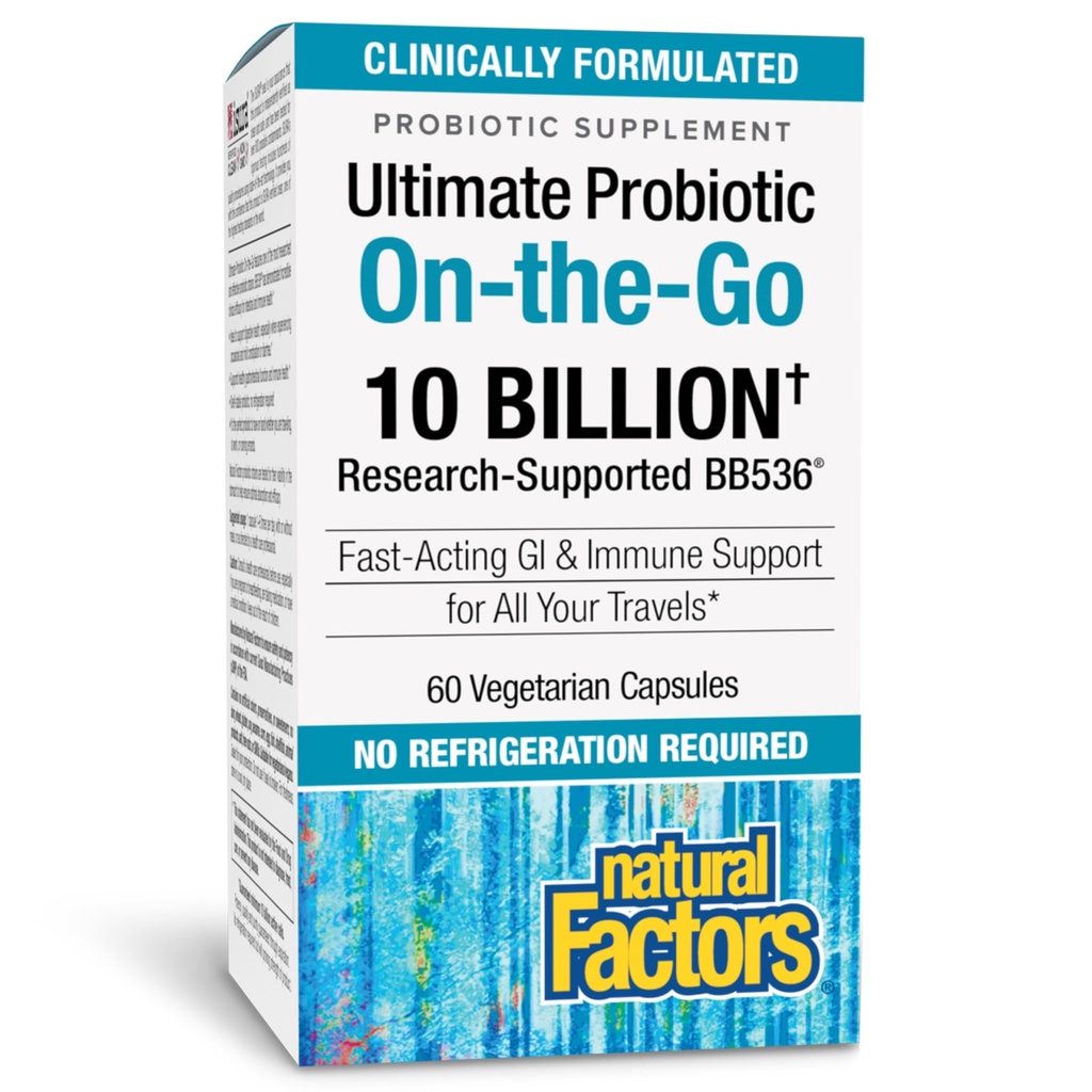 Natural Factors, TravelBiotic, Supports Colon and Immune Health, Shelf Stable Probiotic Supplement, 10 Billion CFU, Vegan, 60 Capsules (60 servings)