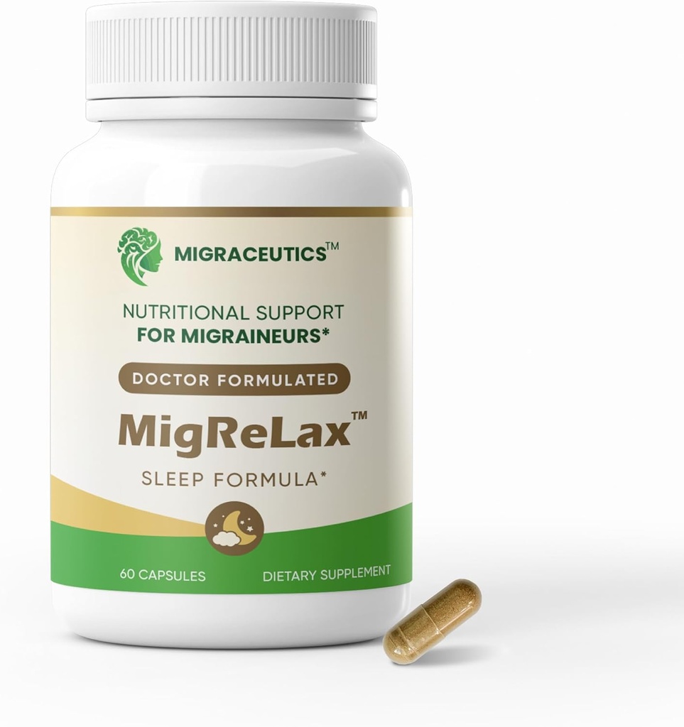 MigReLax - Doctor Formulado Suplementos Migraine Relief - Sleep & Relax Support with Valerian, Lemon Balm, Passion Flower, Hops - Suplemento Migraine para Hombres - Migraine Headache Support