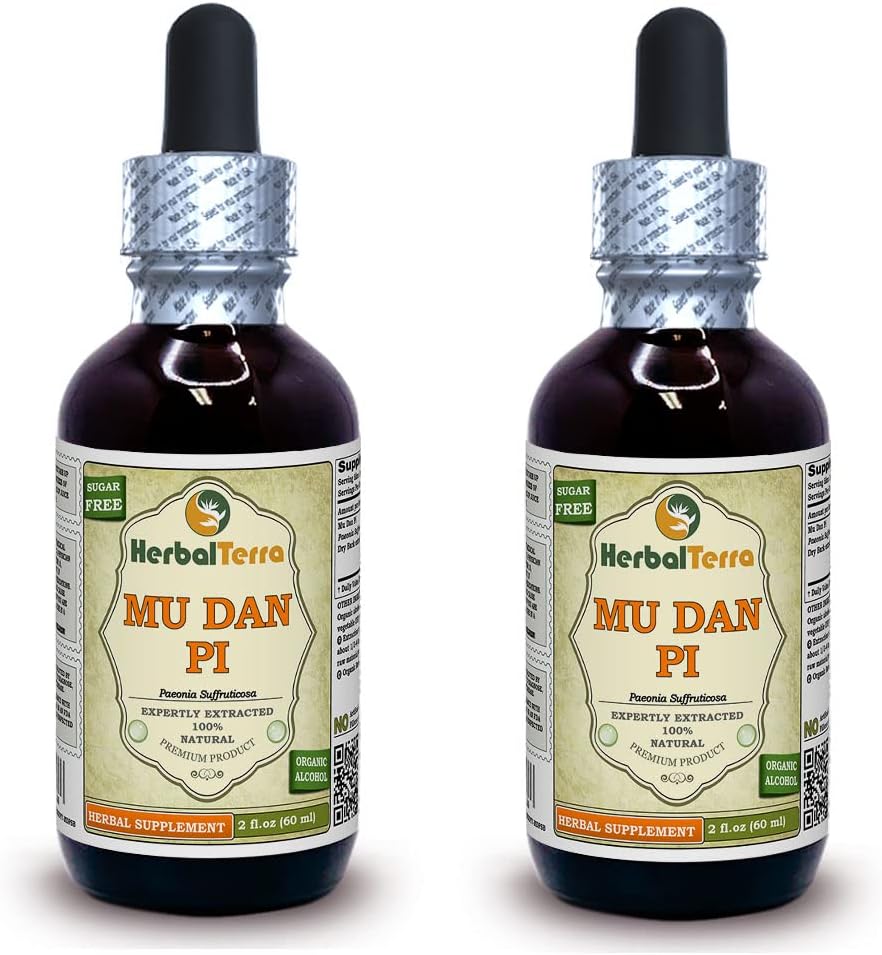 Mu Dan Pi, Tree Peony (Paeonia Suffruticosa) Tincture, Organic Dried Bark Liquid Extract (Marca: HerbalTerra, Proudly made in USA) 2x2 fl.oz (2x60 ml)