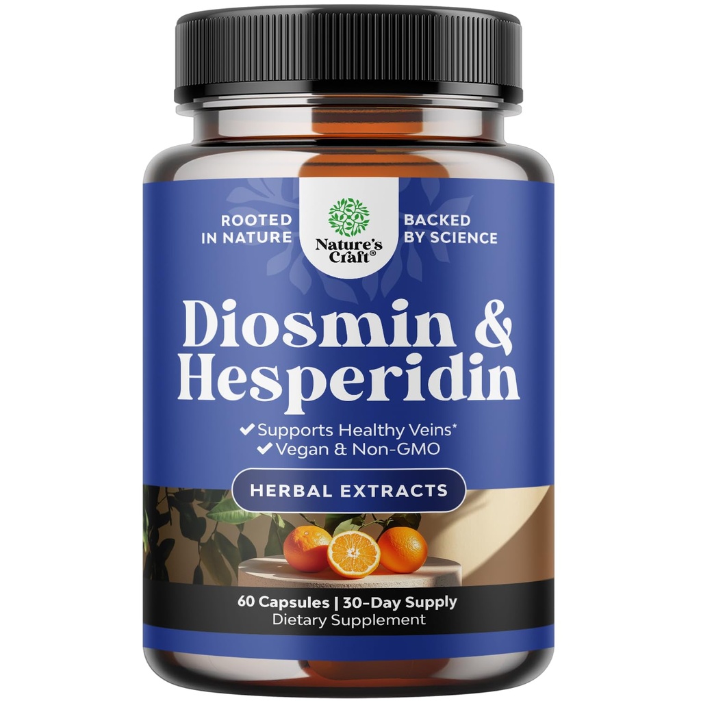 Complejo Diosmin Hesperidin 1000mg para Adultos - Suplemento Naranja Bitter para Veinas Varicosa Soporte, Leg &amp; Feet Blood Health - Diosmin & Hesperidin Suplementos de Citrus Aurantium - 60 Conde